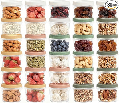 Screw Top Containers for Food 16 Oz, 30 Pack, 2 Cup Storage Containers with Lid, Reusable Twist Top Containers Twist Lock Stackable Round Twist Cap Plastic Freezer Container for Soup, 5-Color