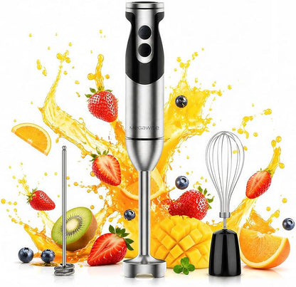 MegaWise Hand Blender, Immersion Blender Handheld 12-Speed with 80% Sharper Blades, Titanium Reinforced Stainless Steel 3-in-1 Immersion Blender,Includes Whisk and Milk Frother (3-in 1 Black)