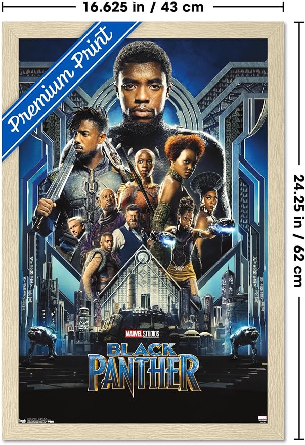 Marvel Black Panther - Group One Sheet Wall Poster, 22.4L" x 14.7W", Blonde Framed Version