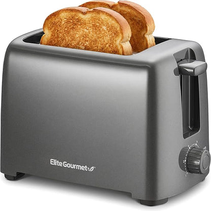 Elite Gourmet ECT1027G Cool-Touch 2 Slice Toaster, 6 Toast Settings & Cancel Function, Extra Wide 1.25” Slots Easily Fits Breads, English Muffins, Bagels & Waffles, Gunmetal Gray