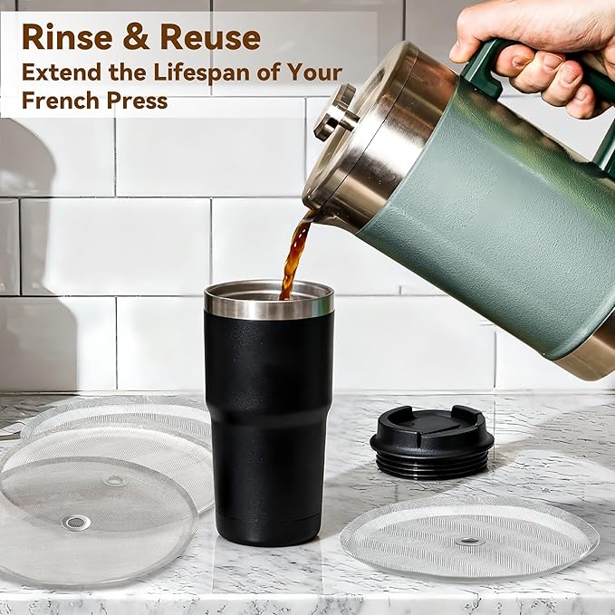 French Press Filter Compatible with Stanley French Press, 4 Pcs Reusable Stainless Steel Filter for Stanley Coffee Maker 48 oz