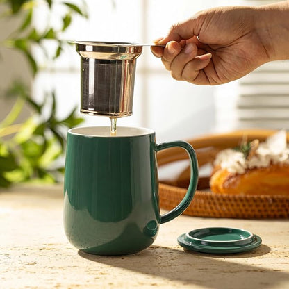 Sweese 20 OZ Porcelain Tea Mug with Infuser and Lid, Sage Green Tea Cup, Gifts for Tea Lover - Sage Green
