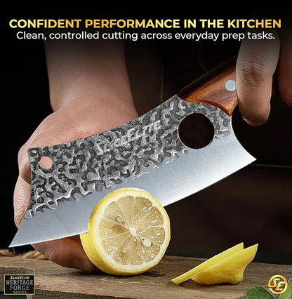 SliceElite Hand-Forged Professional Butcher Knife (6 PC SET WITH AFRICAN PEAR WOOD HANDLES)