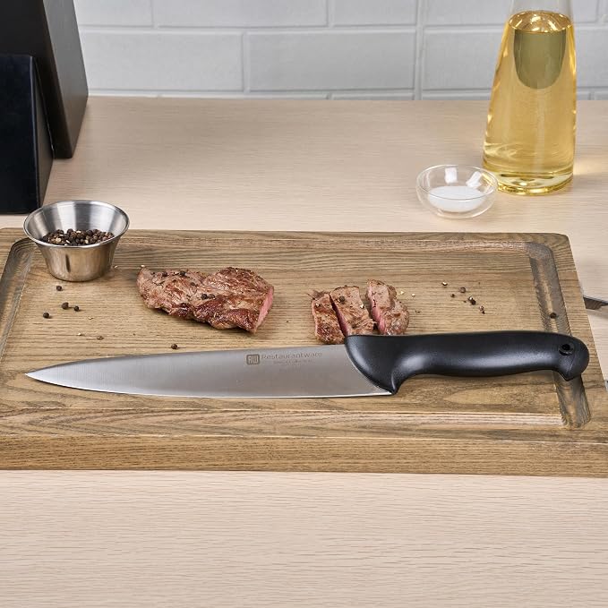 Restaurantware Sensei 10 Inch Chef Knife 1 With Colored Coded Pins Kitchen Knife - High-Carbon Stain-Resistant Black German Steel Meat Knife Ergonomic Handle