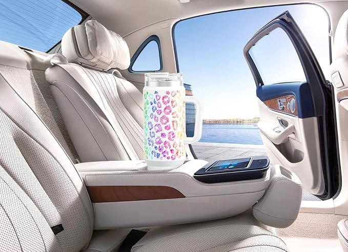 Meoky 40 oz Tumbler with Handle and Straw, Insulated Tumbler with Lid and Straw, Stainless Steel Travel Mug, Keeps Cold for 34 Hours, 100% Leak Proof, Fits in Car Cup Holder (Kiss)