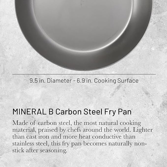de Buyer MINERAL B Pro Carbon Steel Fry Pan - 9.5” Diameter, 6.9” Cooking Surface - Ideal for Searing, Sauteing & Reheating - Naturally Non-Stick Finish - Made in France