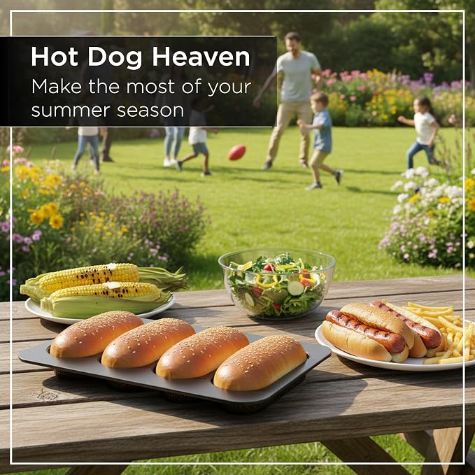 Wrenbury Perforated Hot Dog Bun Baking Pan - Nonstick Bread Mold | Carbon Steel for Crispy Homemade Rolls and Mini Baguettes