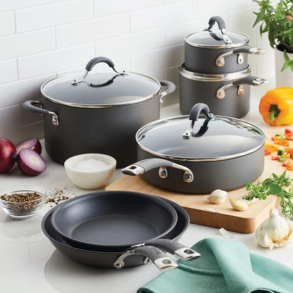 Circulon Radiance Hard-Anodized Nonstick Cookware Set, Kitchen Pots and Pans Set, 10-Piece, Gray