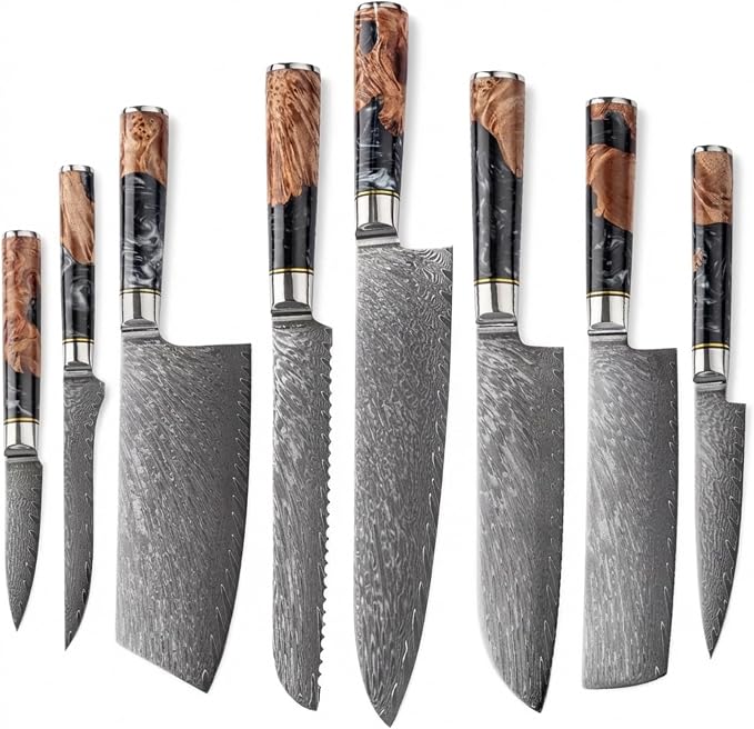 Tidal Black 8pc Damascus Knife Set