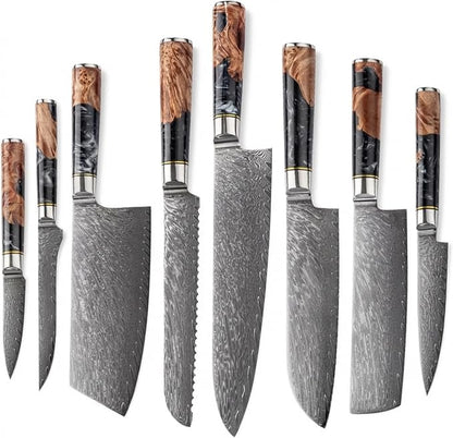 Tidal Black 8pc Damascus Knife Set
