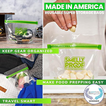 Smelly Proof 15 x Reusable Food Storage Bags, Reusable Freezer Bags, Reusable Snack Bags, Stand-Up Expandable “Stand & Fill”, Clear 3-Mil 6” x 4”, US Made, BPA FREE, NO PEVA, 15-pk