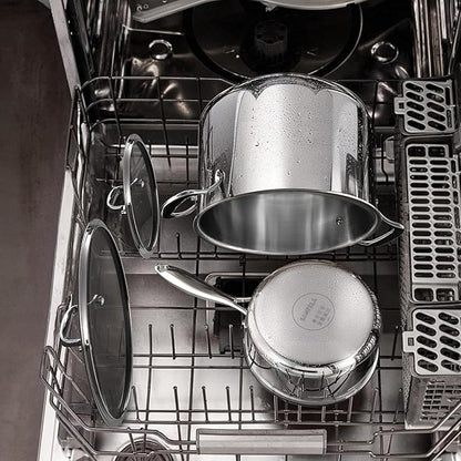 1.3 Quart Stainless Steel Saucepan with Glass Lid, 5 Ply Stainless Clad Construction, Suitable for All Cooktops, PTFE, PFAS and PFOA Free