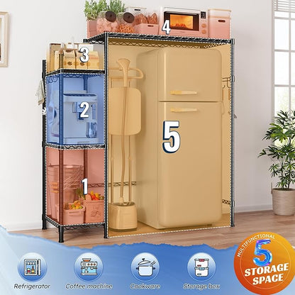 REIBII Mini Fridge Cabinet with Storage Shelves,4 Tier Space-Saving Dorm Room Mini Fridge Stand,Adjustable Utility Microwave Stand Storage Education Shelf for Dorm Kitchen,38.1Wx18.11Dx52.36H