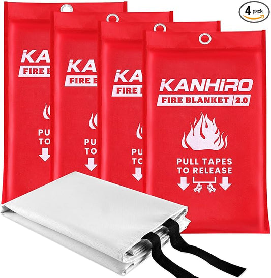 kanhiro Emergency Fire Blanket for Home Kitchen (4 Pack, 40 in X 40 in), Emergency Silicone Fire Blanket