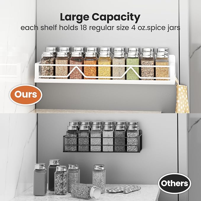 Mystozer 16.9 Inch Wide Large Capacity Magnetic Spice Rack for Refrigerator,4 Pack Metal Fridge Shelf Magnetic Basket Magnetic Fridge Shelf Magnetic Shelves for Fridge (White)