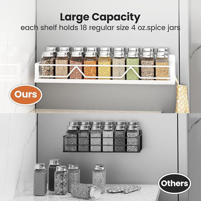 Mystozer 16.9 Inch Wide Large Capacity Magnetic Spice Rack for Refrigerator,4 Pack Metal Fridge Shelf Magnetic Basket Magnetic Fridge Shelf Magnetic Shelves for Fridge (White)