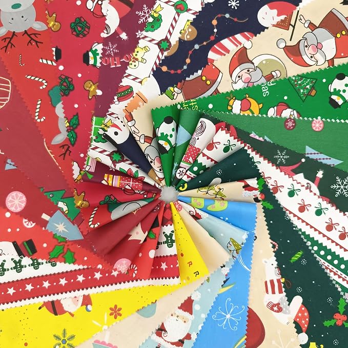 40Pcs Cotton Christmas Jelly Roll Fabric Strips - 2.5×19.6 Inch Pre-Cut Quilting Bundles for Sewing, Patchwork | DIY Cushions, Table Runners, Christmas Home Decor