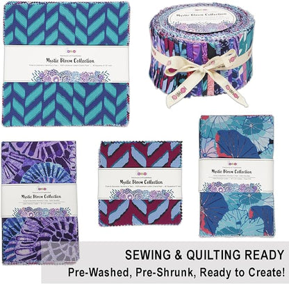 Soimoi 40 Pcs Cotton Fabric Squares Bundles Charm Packs for Quilting, Fat Quarter Layer Cakes, Precuts Quilt Squares 5 x 5 inches, DIY Fabric Bundle- Mystic Bloom Collection