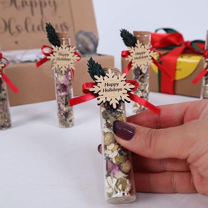 HTF Pack of 10 Christmas Decorations, Tea Party Favors for Women, New Years Eve Party Supplies, Christmas Gifts, Coworker New Year, Happy Holiday Personalized Tea Favors (CH, Snowflake)