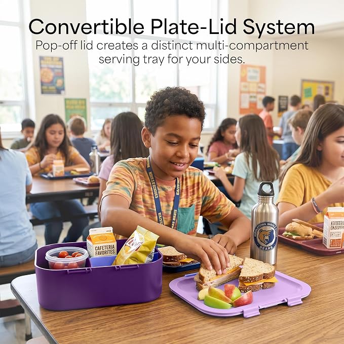 KARRICO Leakproof Lunch Box – 3-Compartment Bento Box, Cooler Pack & Adjustable Divider, Extra Large & BPA-Free – Dishwasher Safe, Ideal for On-the-Go Meals, Lilac & Blue