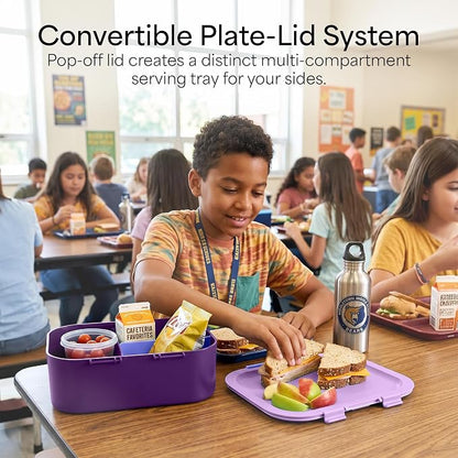 KARRICO Leakproof Lunch Box – 3-Compartment Bento Box, Cooler Pack & Adjustable Divider, Extra Large & BPA-Free – Dishwasher Safe, Ideal for On-the-Go Meals, Lilac & Blue