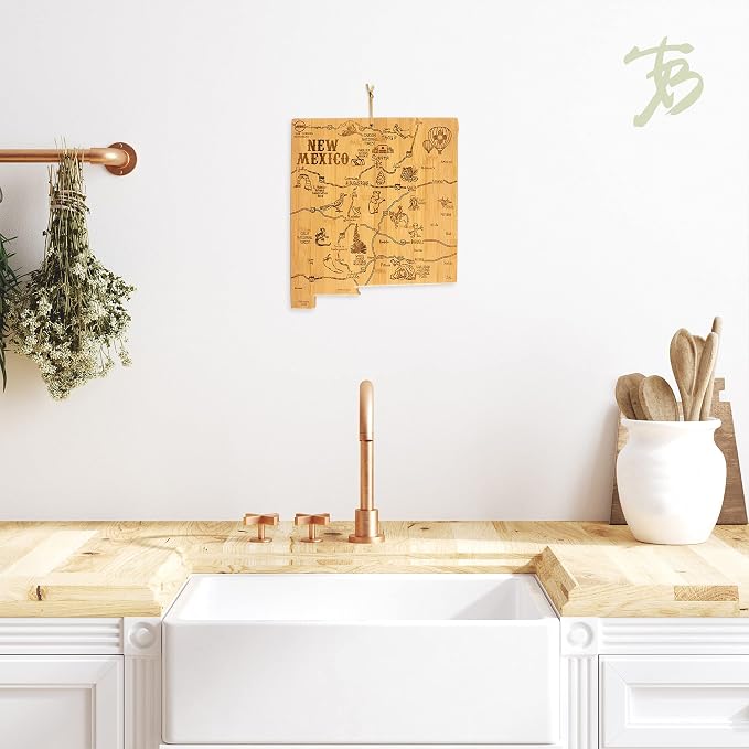 Totally Bamboo Destination New Mexico State Shaped Serving and Cutting Board, Includes Hang Tie for Wall Display