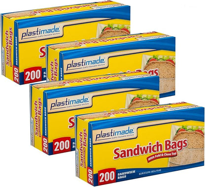 Sandwich Bags With Fold & Close Top (6.5 in X 5.5) in 200 Count Pack of 4