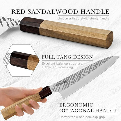 8 Inch Chef Knife, 9-Layer VG10 High Carbon Steel Professional Japanese kitchen Steak Knives, Octagonal Rosewood Handle Cooking Knife sharp chef knife for Home & Restaurant