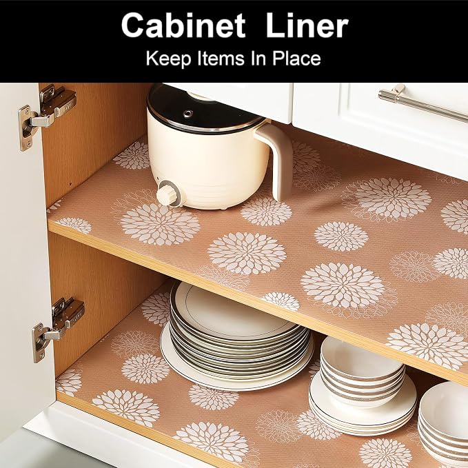 Cooyes Shelf and Drawer Liners for Kitchen Cabinets, Non Adhesive Cabinet Liner, EVA Waterproof Durable Non-Slip Drawer Mats for Shelves, Refrigerator, Storage, Desks（17.5" W x 198" L）