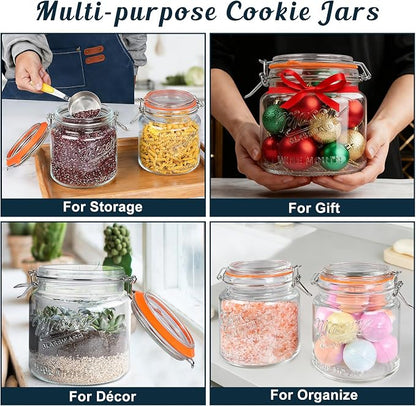 [NEW] 2 Pack Half Gallon Mason Jar with Hinged Lid, Wide Mouth Glass Flour Container for Food Storage, Cookie, Coffee, Pickle - 64 Oz Glass Jar with Glass Lid - Vintage Mason Jars w 2 Scale Marks