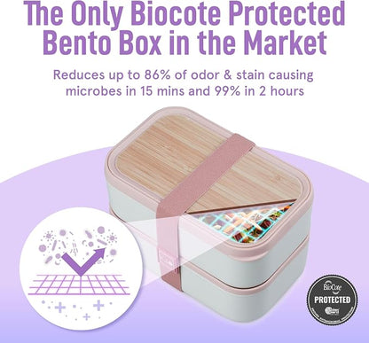 KARRICO Double Premium Bento Box Adult, 67 fl oz BPA-Free - Dusty Pink Stackable Lunch Box with Leak-Proof Lids & Dividers, Perfect for Meal Prep, Lunches & Portion Control