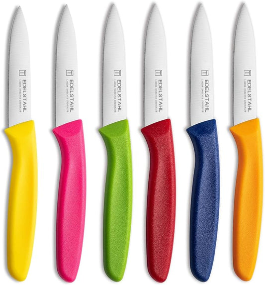 Paring Knife Fruit Knife Set,6 Pieces Stainless Steel Paring Knives Set,Sharp Knife,Straight Edge Small Knife Set for Cutting Fruits and Vegetable,Ergonomic Handle,Colorful