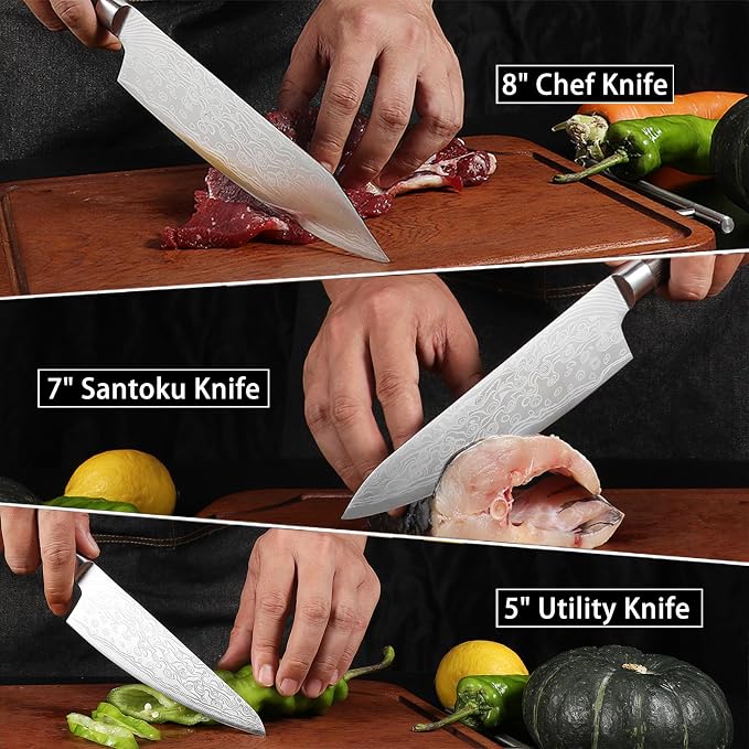 Kitchen Knife Set,High Carbon Stainless Steel Chef Knife Set,Sharp Forged Blade Professional Kitchen Knives Set with Ergonomic Handle, 3PCS Knives Set for kitchen with Gift Box