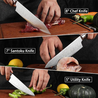 Kitchen Knife Set,High Carbon Stainless Steel Chef Knife Set,Sharp Forged Blade Professional Kitchen Knives Set with Ergonomic Handle, 3PCS Knives Set for kitchen with Gift Box