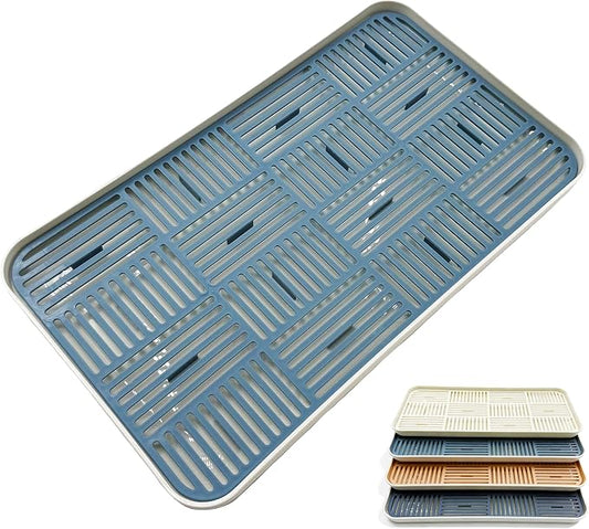 2-in-1 Kitchen Sink Caddy Organizer with Plastic Drain Grate, Double-Layer Drain Sponge Soap Holder & Food Fruit Vegetable Drain Tray for Sink Countertop Home Kitchen Restaurant Hotel, Blue (1 Pack)