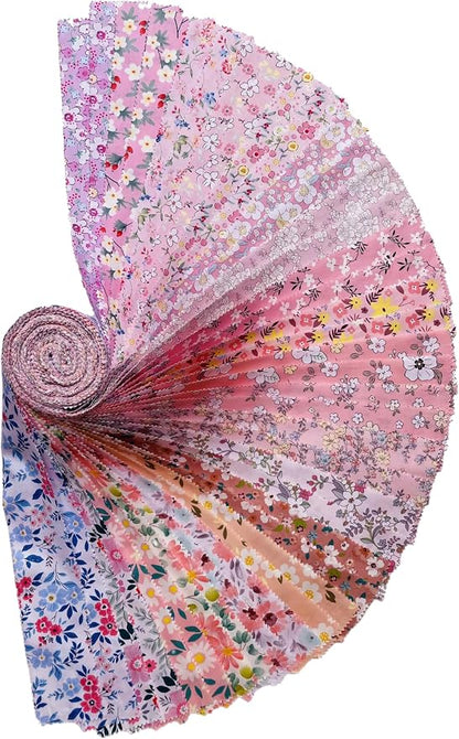 40 Strip Jelly Roll Fabric Strips for Sewing, 100% Cotton Fabric for Quilting Crafting, Precut Bundles, Patchwork Precut Quilt Squares-2.5" x 44" Pink of Youth