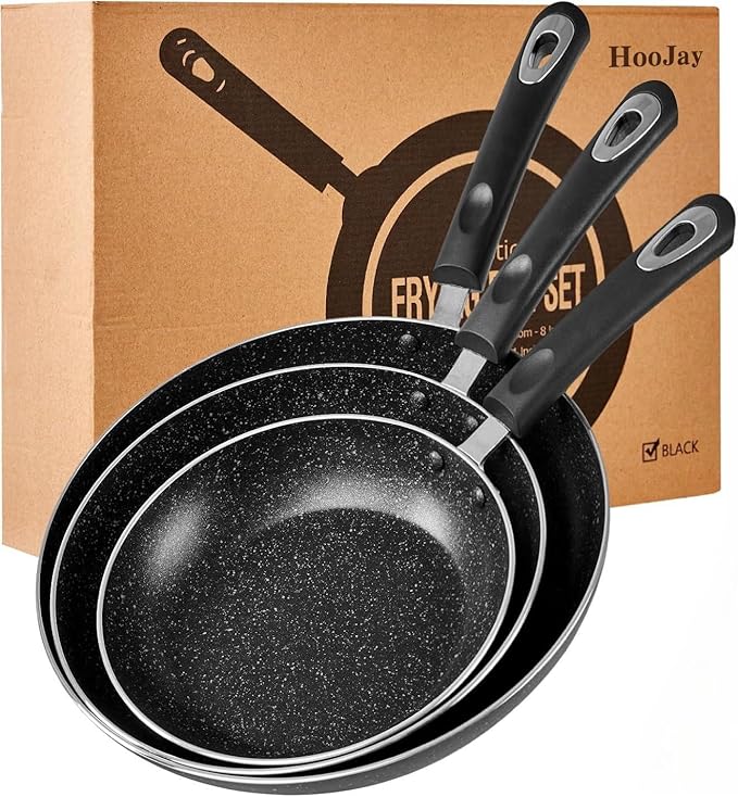 Nonstick Frying Pan Set-3-Pieces Skillet Set Induction Compatible,8 Inch,9.5 Inch and 11 Inch Omelette Pan with Bakelite Handles