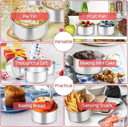 TeamFar 4 Inch Cake Pan, Mini Cake Pan Small Round Baking Tins Set Stainless Steel, For Baking Steaming Serving, Healthy & Sturdy, Easy Clean & Dishwasher Safe - Set of 3