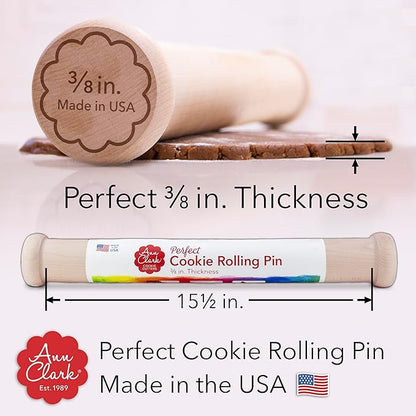Perfect Cookie Rolling Pin 3/8-in. Fixed Depth Hardwood Made in the USA by Ann Clark