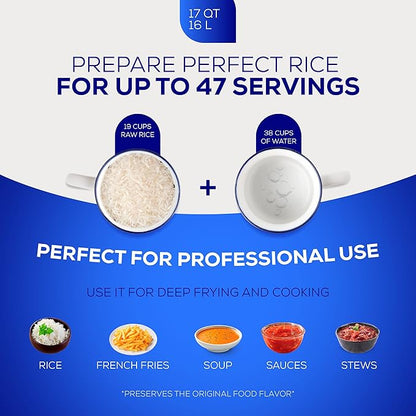 Universal (Professional Large) Caldero 47 Cups - 17 QT / 16 L, Stainless Aluminum Pot, Even Heat Distribution and Fast Cooking Dutch Oven Pot, Ergonomic Handles, Ideal for Rice, and French Fries