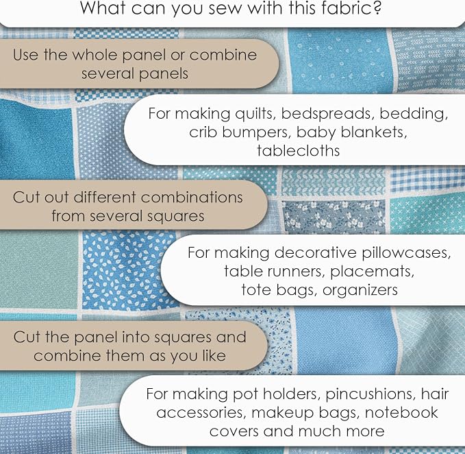 Cotton Satin Patchwork Fabric Panel – 35 Designs, 20×20 cm Squares, Single Piece 150×110 cm, Blue Patchwork Quilt Fabric(Ocean Breeze Patchwork Set, 35pcs 8x8 inch)