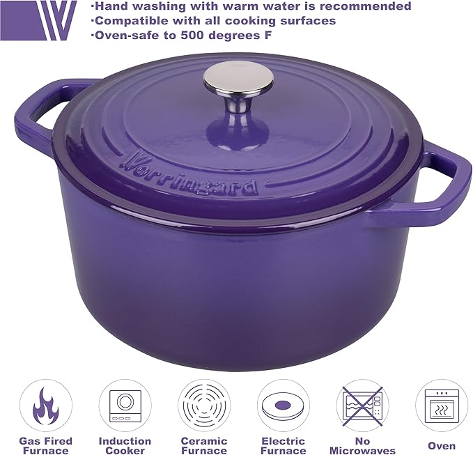 VORRINGARD Enameled Cast Iron Dutch Oven Pot with Lid, for Bread Baking, Round Bread Oven- include Sourdough Bread Baking Supplies Set, 6QT, Purple