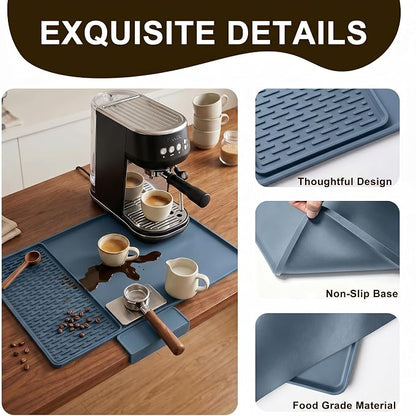 CAKETIME 2 In 1 Silicone Coffee Bar Mat Accessories for espresso Machine with Detachable Dish Drying Mat Rack Stone Heat Resistant Kitchen Office Home Essentials Barista Items Women Birthday Gifts