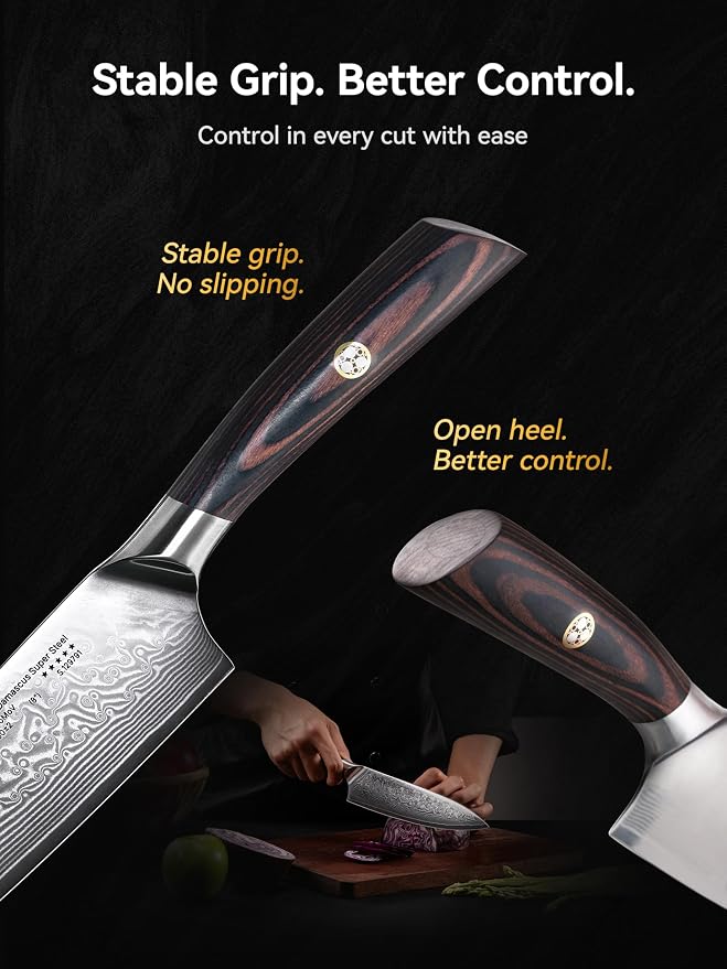 SUNLY Chef Knife, 8 Inch Damascus Kitchen Knife with Japanese VG10 Core, 67 Layer Steel, Sharp Chip Resistant Edge, Balanced Pakkawood Handle for Meat, Fruits, Vegetables, Gift for Father