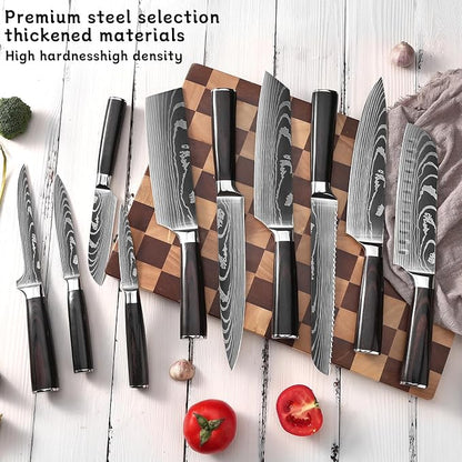 10PCS Professional Kitchen Knife Set Ultra Sharp Chef Knife Set with Stainless Steel Knives Wood Handles Complete Cooking Knife Set Includes Chef, Bread, Santoku, Cleaver Knives