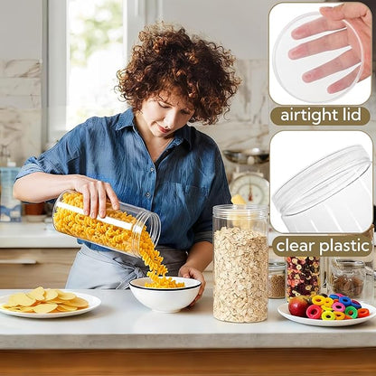 Pumtus 8 Pack Clear Plastic Jars with Lid, 46 OZ Round Candy Storage Jars, Empty Large Mason Jars, Tall PET Canisters Cylinders, Wide Mouth Pantry Container for Dry Food, Spice, Nuts, Noodles