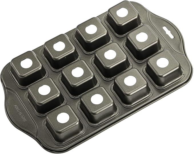 Tosnail 2 Pack 12 Cavity Mini Cheesecake Pan with Removable Bottom, All Edges Brownie Pans, Square Cupcake Muffin Pan, Small Bread Loaf Mold - Square