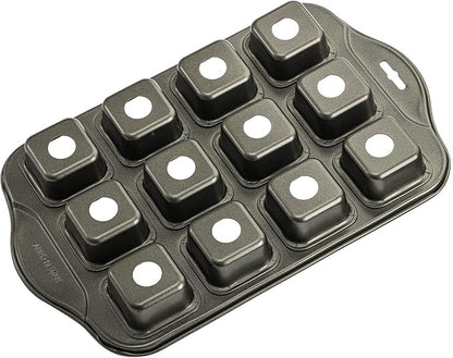 Tosnail 2 Pack 12 Cavity Mini Cheesecake Pan with Removable Bottom, All Edges Brownie Pans, Square Cupcake Muffin Pan, Small Bread Loaf Mold - Square