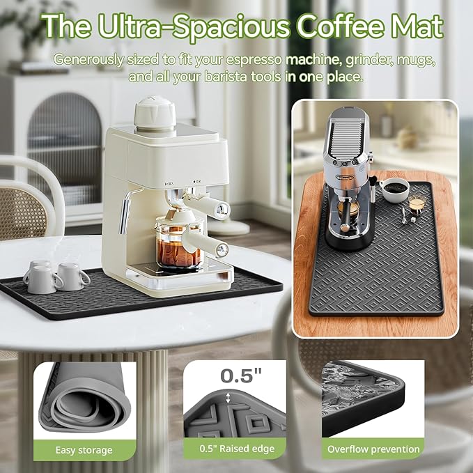 Silicone Coffee Mat 19" x 12", Waterproof Coffee Bar Mat, Spill-Proof Coffee Maker Mat for Kitchen Counter, Non-Slip Coffee Machine Mat, Durable Counter Protector
