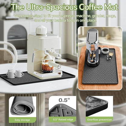 Silicone Coffee Mat 19" x 12", Waterproof Coffee Bar Mat, Spill-Proof Coffee Maker Mat for Kitchen Counter, Non-Slip Coffee Machine Mat, Durable Counter Protector